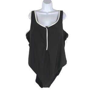 Old Navy One Piece Swimsuit 3X Black White Trim‎ 1/2 Zip Solid  NWT SW-1887
